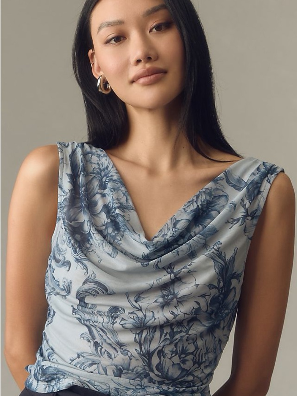 NWT Anthropologie Sloane Cowl-Neck Tank in Blue Motif
